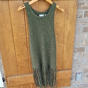 sahalie Olive Knit Fringe Tank Sweater